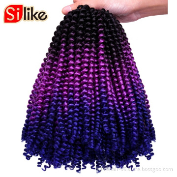 Spring Twist Crochet Braiding Hair Ombre Colors Black/Purple/Blue Synthetic Hair Extensions High Temperature Fiber 8Inch 100g